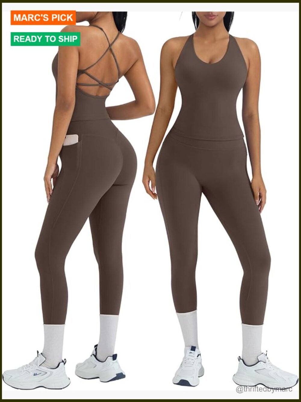 Medium Support Workout Set with Padded Top and Pocket Leggings